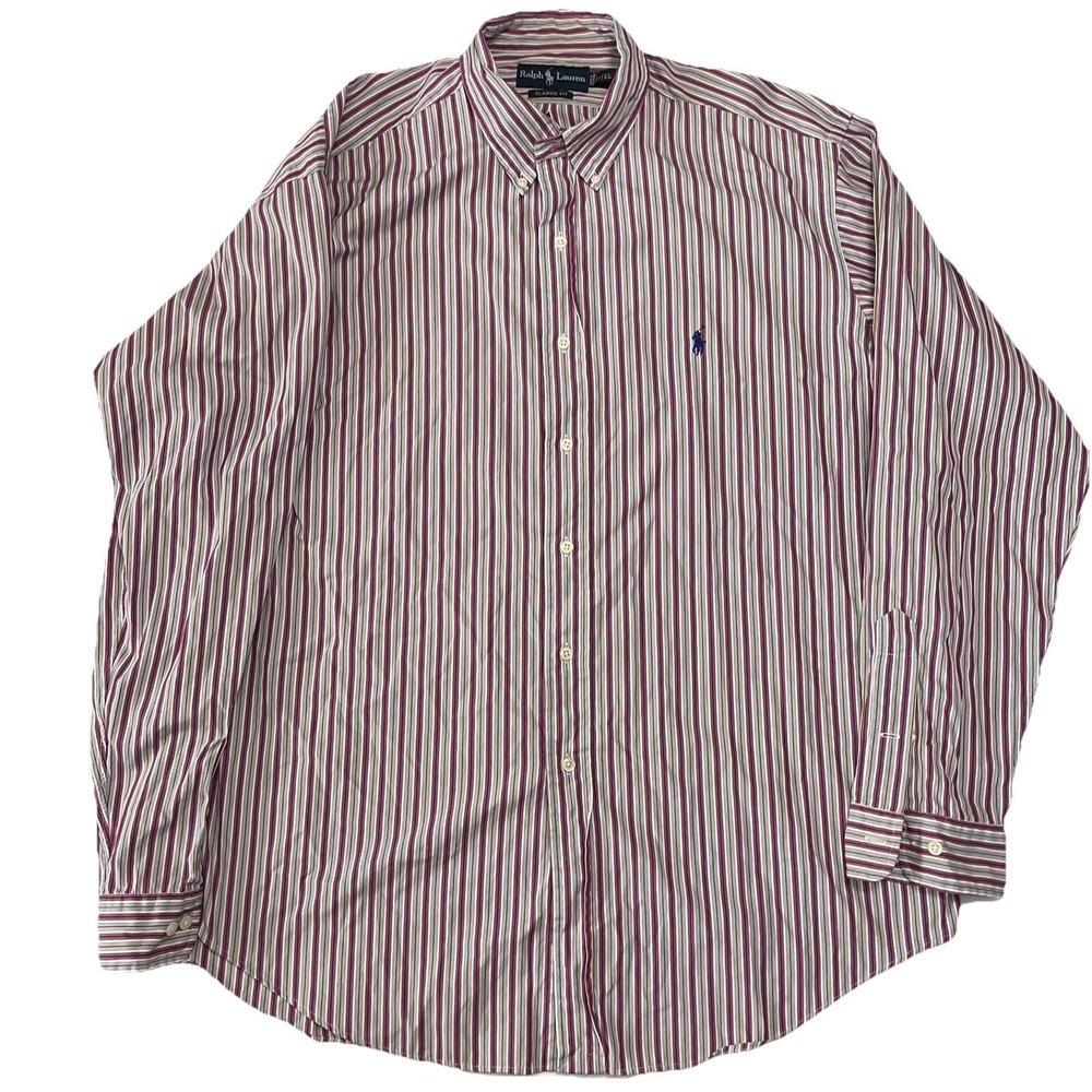 Ralph Lauren Long Sleeve Button Shirt Men's XL 17 1/2 Classic Fit Red Khak Plaid